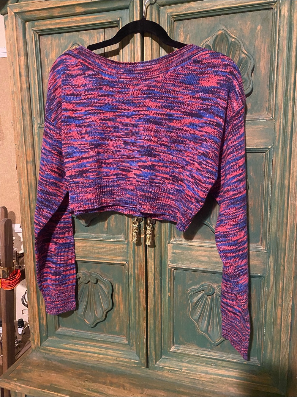 Cropped Multicolor Knit Crewneck Sweater - Purple & Pink